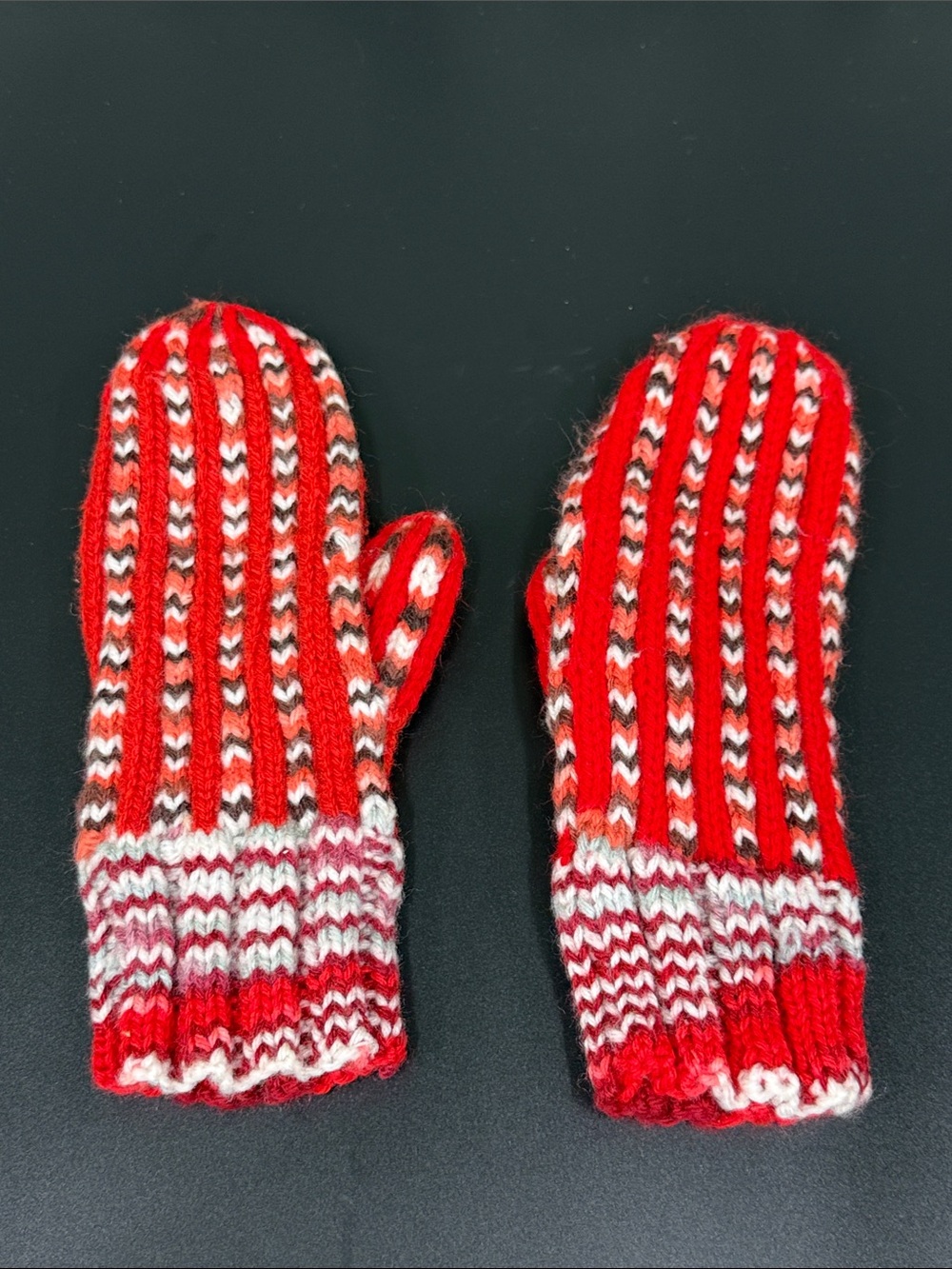 Red Knit Stripe Mittens - Women's Cozy Winter Gloves